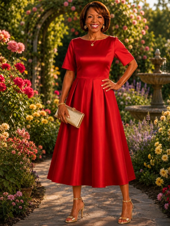 Dresses & Skirts - Elegant Red Midi Fit-and-Flare Dress $50